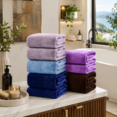 SEISSO 10-Piece XL Bath Towels – Dark Purple, Brown, Purple, Grey & Light Blue, Ultra-Soft, Durable, Fast-Absorbing, Quick-Dry, 35×63"