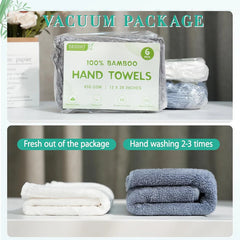 SEISSO Bamboo Hand Towels 6-Pack, Quick-Dry 13x29