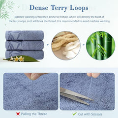 SEISSO 4-Pack XL Bamboo Hand Towels – Blue & Cyan Gray, 6pcs/pack, Ultra-Soft, Durable, Fast-Absorbing, Quick-Dry, 13x29"