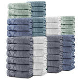 SEISSO 10-Pack XL Bamboo Hand Towels – Blue, Cyan Gray, Green, Gray & White, 6pcs/pack, Ultra-Soft, Durable, Fast-Absorbing, Quick-Dry, 13x29"