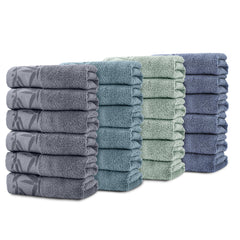 SEISSO 4-Pack XL Bamboo Hand Towels – Blue & Cyan Gray, 6pcs/pack, Ultra-Soft, Durable, Fast-Absorbing, Quick-Dry, 13x29"