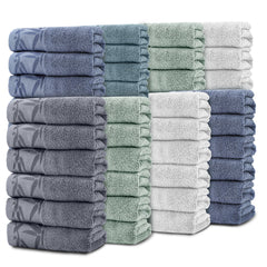 SEISSO 8-Pack XL Bamboo Hand Towels – Blue, Cyan Gray, Green & Gray, 6pcs/pack, Ultra-Soft, Durable, Fast-Absorbing, Quick-Dry, 13x29"