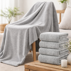 SEISSO 8-Piece XL Bath Towels – Dark Purple, Purple, Grey & Light Blue, Ultra-Soft, Durable, Fast-Absorbing, Quick-Dry, 35×63"