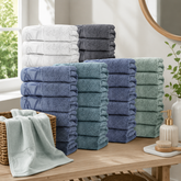 SEISSO 6-Pack XL Bamboo Hand Towels – Blue, Cyan Gray & White, 6pcs/pack, Ultra-Soft, Durable, Fast-Absorbing, Quick-Dry, 13x29"