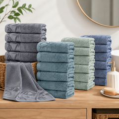 SEISSO 4-Pack XL Bamboo Hand Towels – Blue & Cyan Gray, 6pcs/pack, Ultra-Soft, Durable, Fast-Absorbing, Quick-Dry, 13x29"