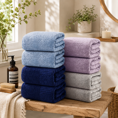 SEISSO 8-Piece XL Bath Towels – Dark Purple, Purple, Grey & Light Blue, Ultra-Soft, Durable, Fast-Absorbing, Quick-Dry, 35×63"