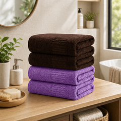 SEISSO 4-Piece XL Bath Towels – Dark Purple & Brown, Ultra-Soft, Durable, Fast-Absorbing, Quick-Dry, 35×63"