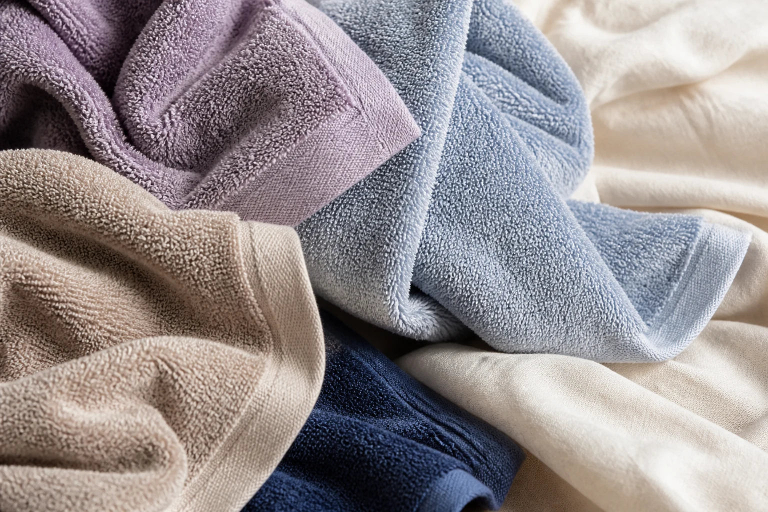 Soft towel textures in a calm palette — styling concept