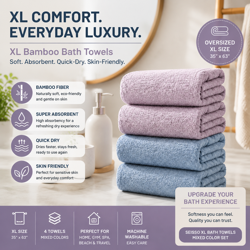 Best XL bamboo bath towels for bathroom comfort and quick drying
