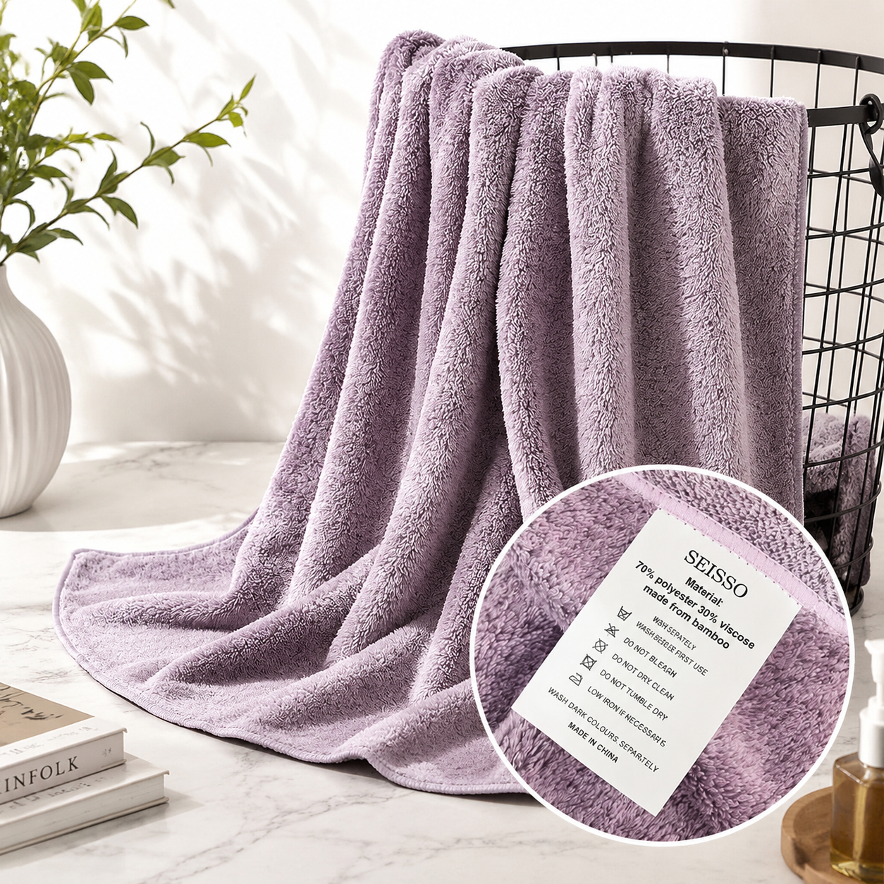 SEISSO 8-Piece XL Bath Towels – Dark Purple, Purple, Grey & Light Blue, Ultra-Soft, Durable, Fast-Absorbing, Quick-Dry, 35×63"