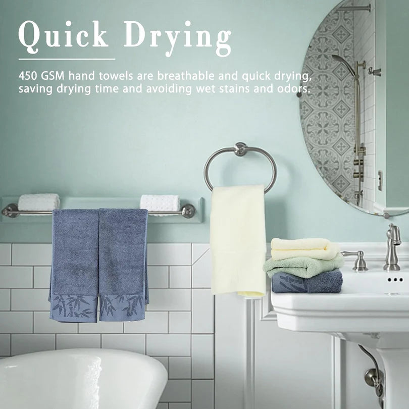 SEISSO 4-Pack XL Bamboo Hand Towels – Blue & Cyan Gray, 6pcs/pack, Ultra-Soft, Durable, Fast-Absorbing, Quick-Dry, 13x29"