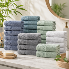 SEISSO 8-Pack XL Bamboo Hand Towels – Blue, Cyan Gray, Green & Gray, 6pcs/pack, Ultra-Soft, Durable, Fast-Absorbing, Quick-Dry, 13x29"