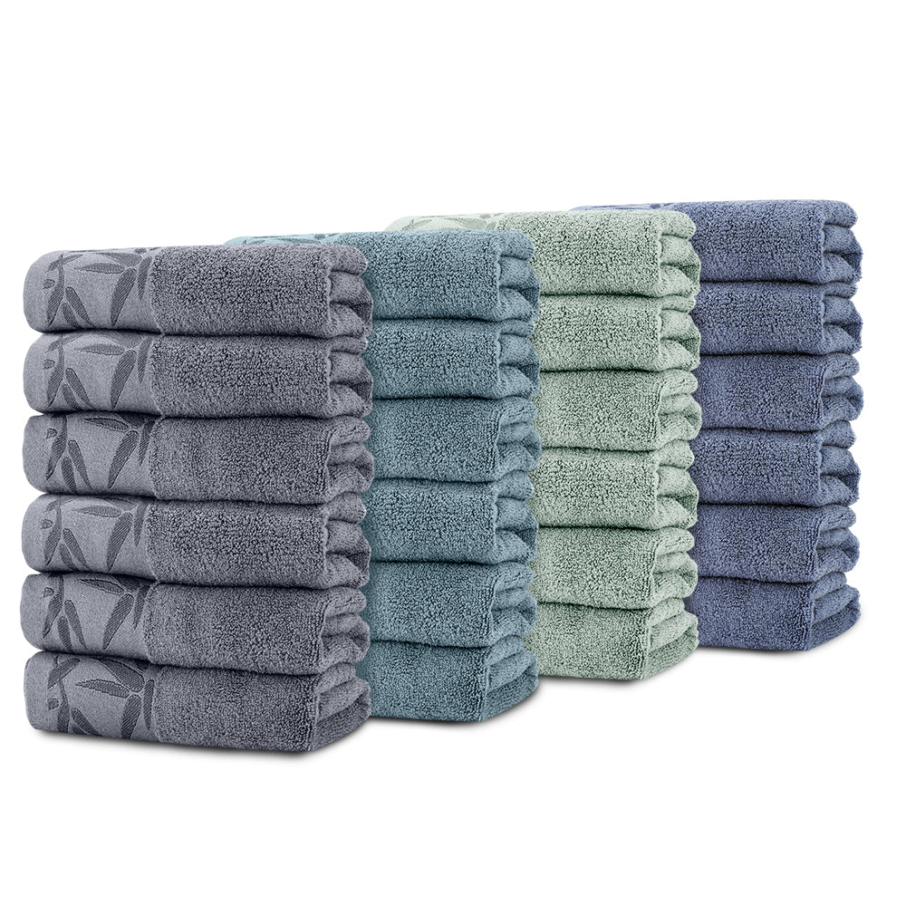 SEISSO 4-Pack XL Bamboo Hand Towels – Blue & Cyan Gray, 6pcs/pack, Ultra-Soft, Durable, Fast-Absorbing, Quick-Dry, 13x29"