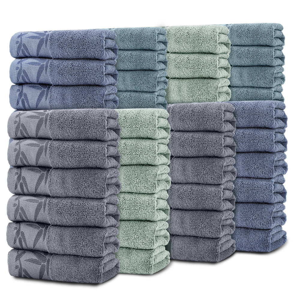 SEISSO 8-Pack XL Bamboo Hand Towels – Blue, Cyan Gray, Green & Gray, 6pcs/pack, Ultra-Soft, Durable, Fast-Absorbing, Quick-Dry, 13x29"