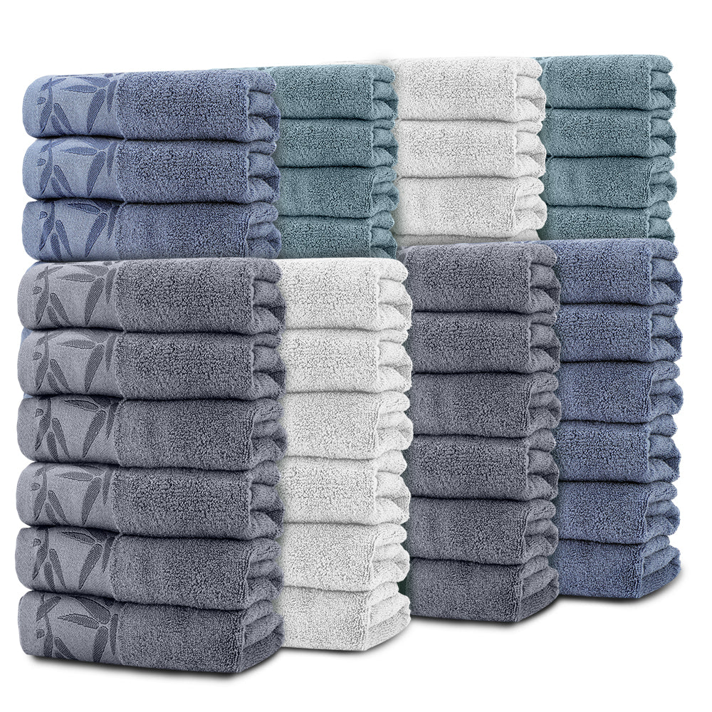 SEISSO 8-Pack XL Bamboo Hand Towels – Blue, Cyan Gray, Green & Gray, 6pcs/pack, Ultra-Soft, Durable, Fast-Absorbing, Quick-Dry, 13x29"
