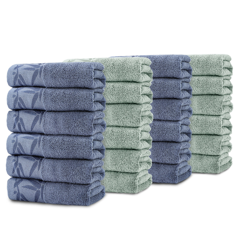 SEISSO 4-Pack XL Bamboo Hand Towels – Blue & Cyan Gray, 6pcs/pack, Ultra-Soft, Durable, Fast-Absorbing, Quick-Dry, 13x29"