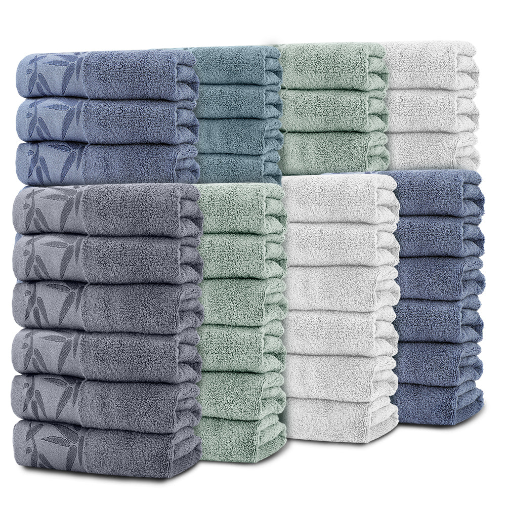 SEISSO 8-Pack XL Bamboo Hand Towels – Blue, Cyan Gray, Green & Gray, 6pcs/pack, Ultra-Soft, Durable, Fast-Absorbing, Quick-Dry, 13x29"
