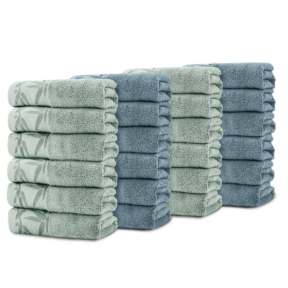 SEISSO 4-Pack XL Bamboo Hand Towels – Blue & Cyan Gray, 6pcs/pack, Ultra-Soft, Durable, Fast-Absorbing, Quick-Dry, 13x29"