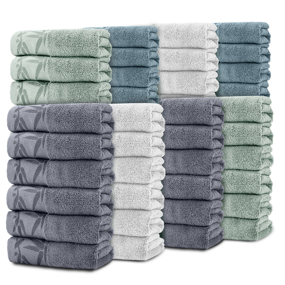 SEISSO 8-Pack XL Bamboo Hand Towels – Blue, Cyan Gray, Green & Gray, 6pcs/pack, Ultra-Soft, Durable, Fast-Absorbing, Quick-Dry, 13x29"