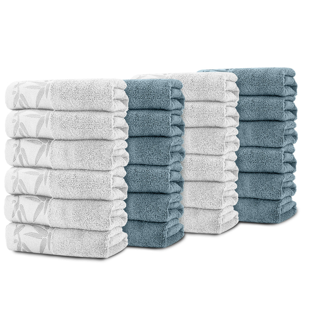 SEISSO 4-Pack XL Bamboo Hand Towels – Blue & Cyan Gray, 6pcs/pack, Ultra-Soft, Durable, Fast-Absorbing, Quick-Dry, 13x29"