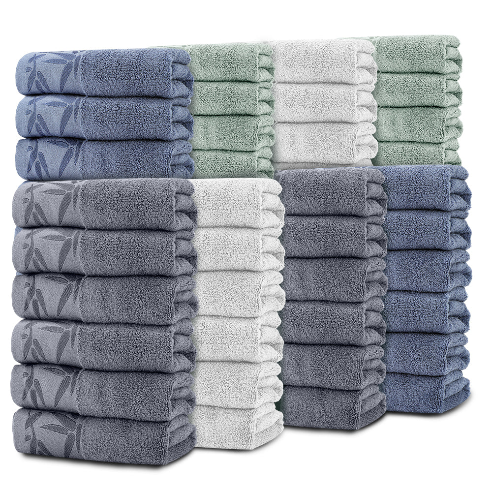SEISSO 8-Pack XL Bamboo Hand Towels – Blue, Cyan Gray, Green & Gray, 6pcs/pack, Ultra-Soft, Durable, Fast-Absorbing, Quick-Dry, 13x29"