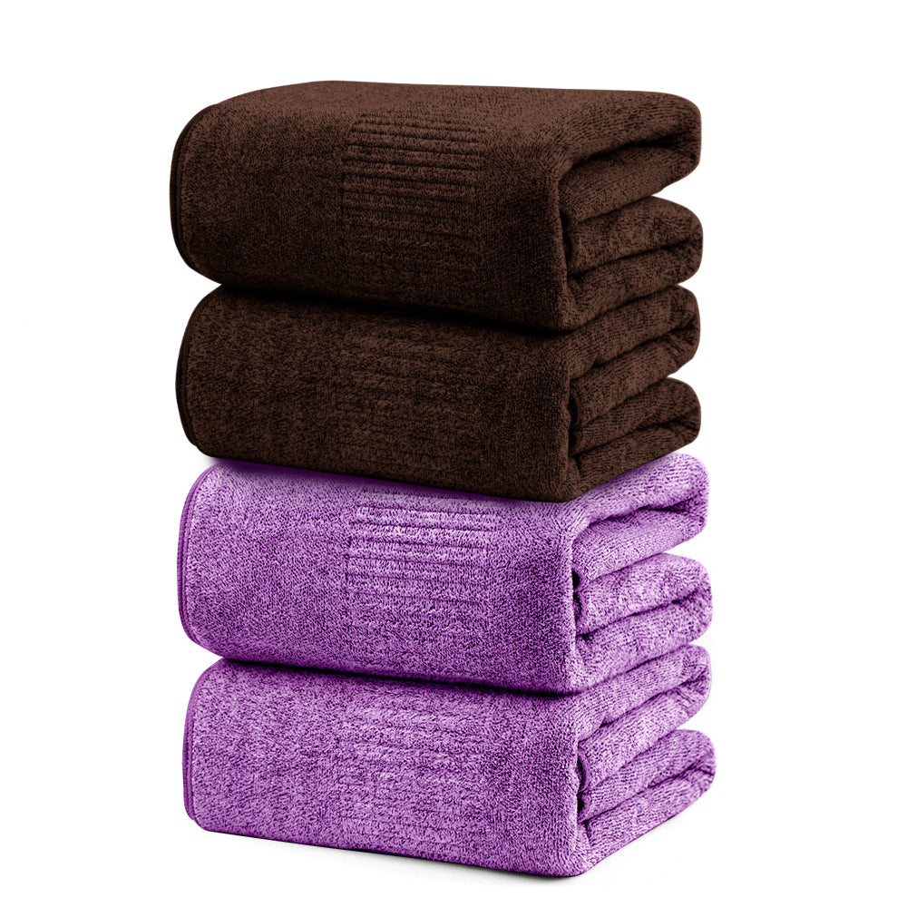 SEISSO 4-Piece XL Bath Towels – Dark Purple & Brown, Ultra-Soft, Durable, Fast-Absorbing, Quick-Dry, 35×63"