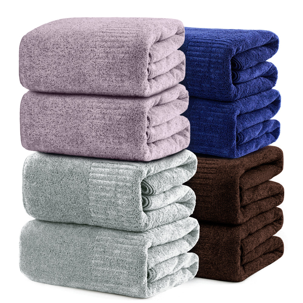 SEISSO 8-Piece XL Bath Towels – Dark Purple, Purple, Grey & Light Blue, Ultra-Soft, Durable, Fast-Absorbing, Quick-Dry, 35×63"