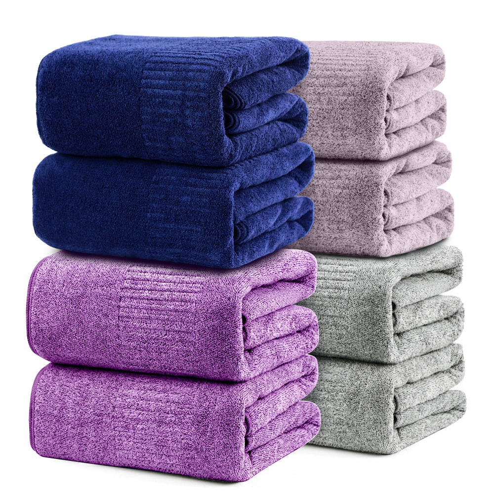 SEISSO 8-Piece XL Bath Towels – Dark Purple, Purple, Grey & Light Blue, Ultra-Soft, Durable, Fast-Absorbing, Quick-Dry, 35×63"