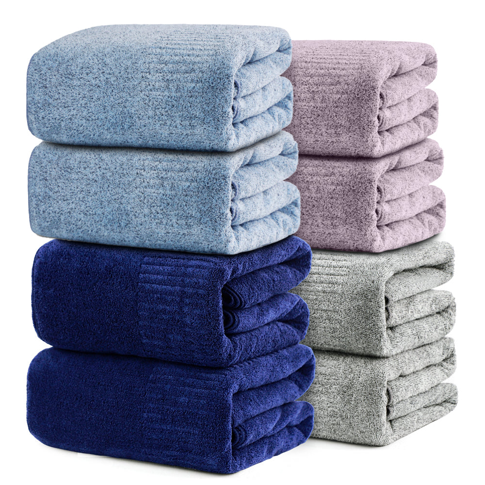 SEISSO 8-Piece XL Bath Towels – Dark Purple, Purple, Grey & Light Blue, Ultra-Soft, Durable, Fast-Absorbing, Quick-Dry, 35×63"