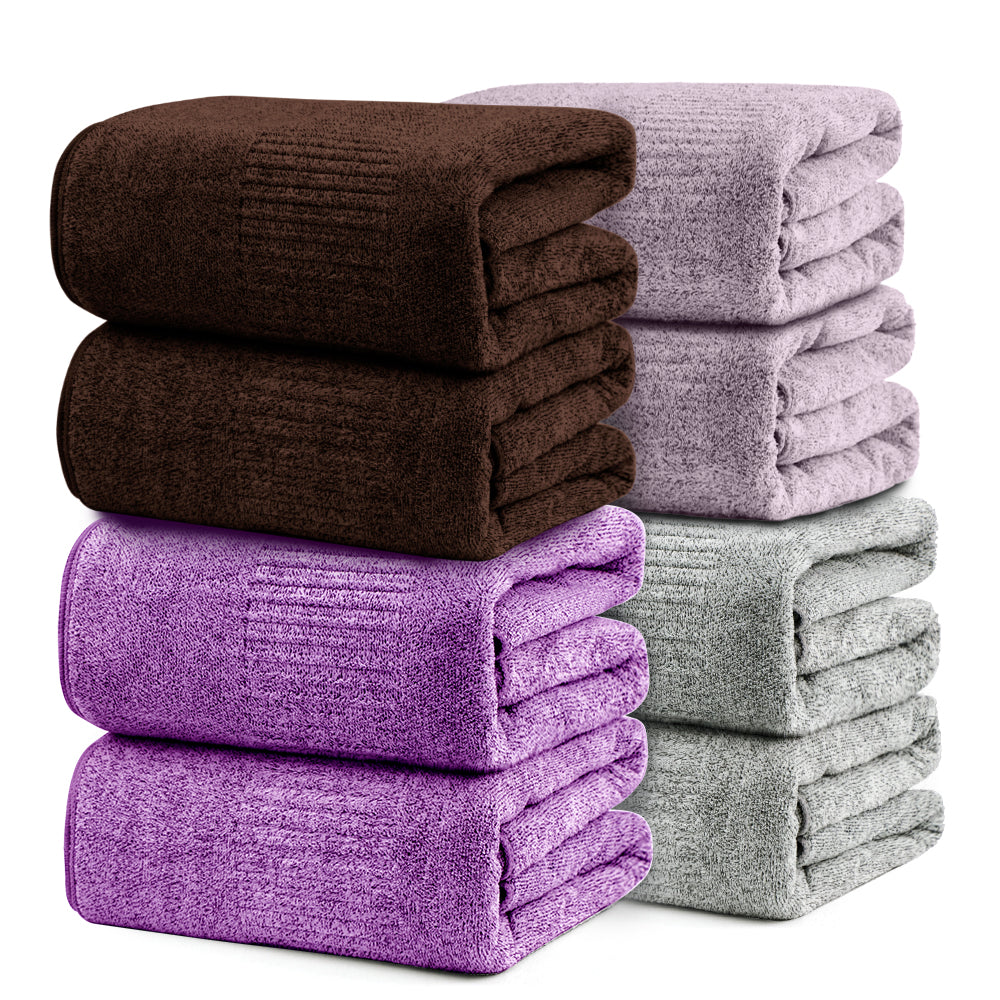 SEISSO 8-Piece XL Bath Towels – Dark Purple, Purple, Grey & Light Blue, Ultra-Soft, Durable, Fast-Absorbing, Quick-Dry, 35×63"