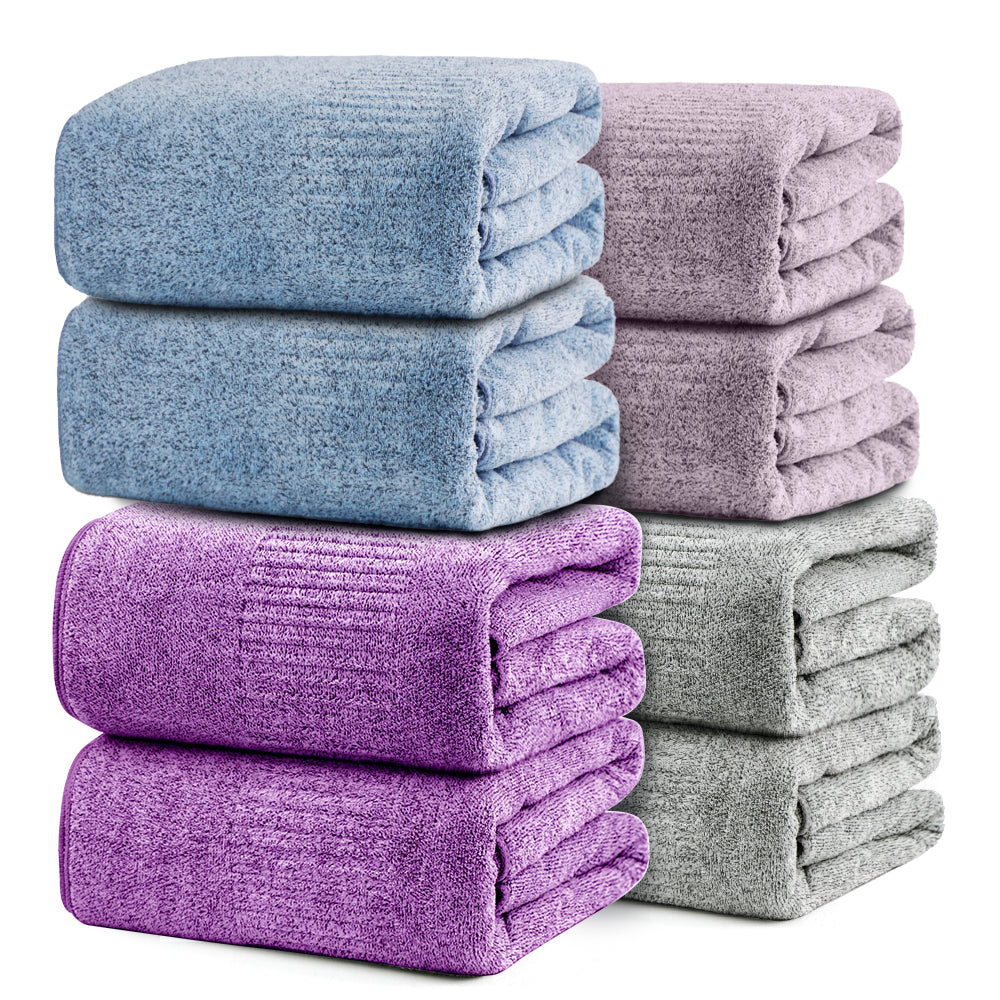 SEISSO 8-Piece XL Bath Towels – Dark Purple, Purple, Grey & Light Blue, Ultra-Soft, Durable, Fast-Absorbing, Quick-Dry, 35×63"
