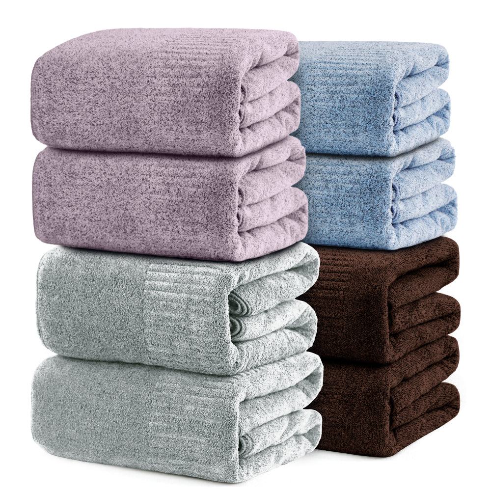 SEISSO 8-Piece XL Bath Towels – Dark Purple, Purple, Grey & Light Blue, Ultra-Soft, Durable, Fast-Absorbing, Quick-Dry, 35×63"